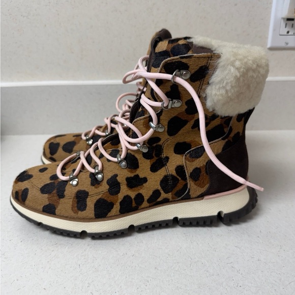 Cole Haan Leopard Print Combat Boots with Pink Laces - Picture 4 of 7